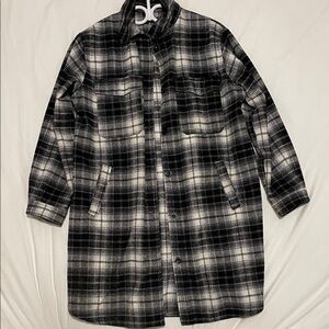 H&M Black and White Plaid Shirt Jacket
